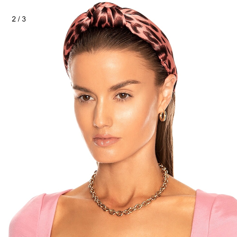 Lele Sadoughi pink silk leopard headband